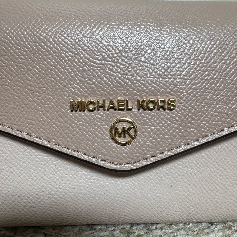 Michael Kors MK envelope clutch wallet on chain WOC cream blush gold cute EUC - Picture 3 of 17